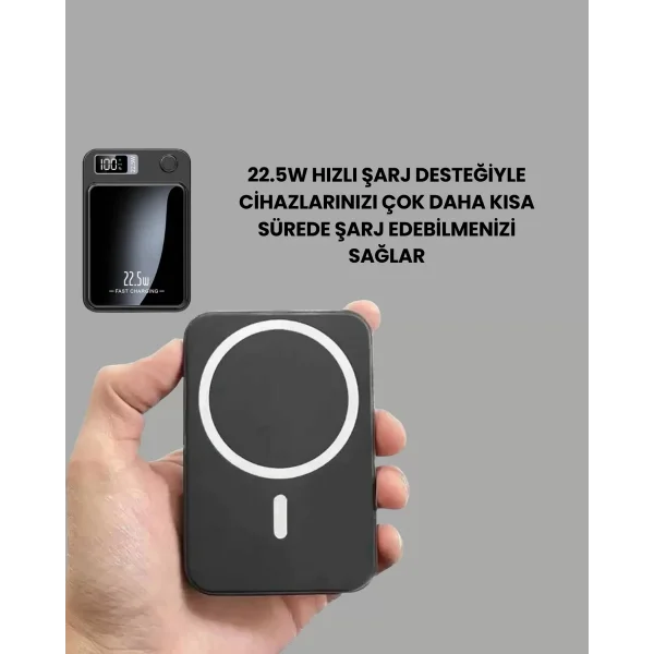 10000mAh Kapasiteli Manyetik USB-C ve Kablosuz Powerbank W09