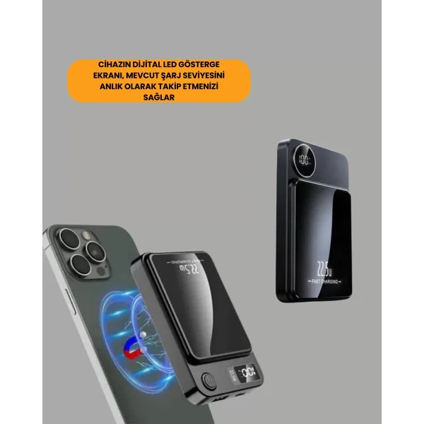 10000mAh Kapasiteli Manyetik USB-C ve Kablosuz Powerbank W09