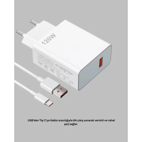 120 Watt Hızlı Şarj Adaptörü Samsung S20 S21 S22 S23 Uyumlu