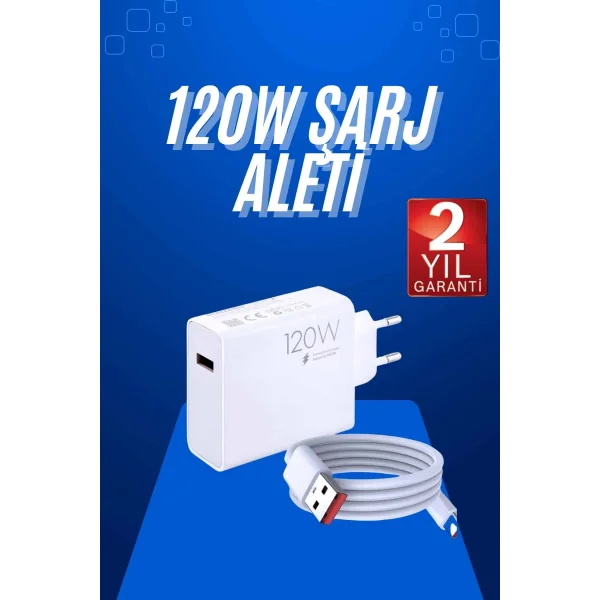 120 Watt Turbo Hızlı Şarj Aleti Seti Hızlı Şarj Adaptörü Beyaz
