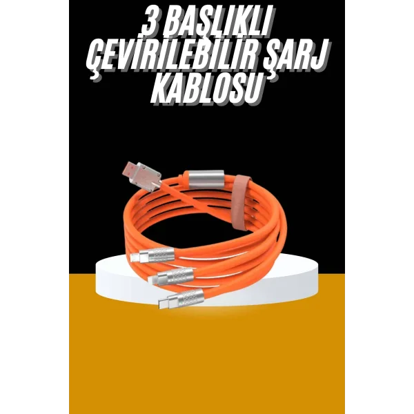 120W 3 İn 1 Uyumlu Silikon Şarj Kablosu Hızlı Şarj Kablosu