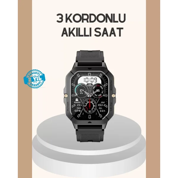 3 Kordonlu Akıllı Saat Uzun Pil Süreli