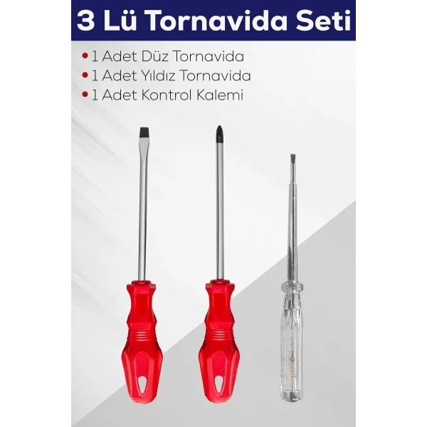 3lü Tornavida Seti (düz Tornavida + Yıldız Tornavida + Kontrol Kalemi)