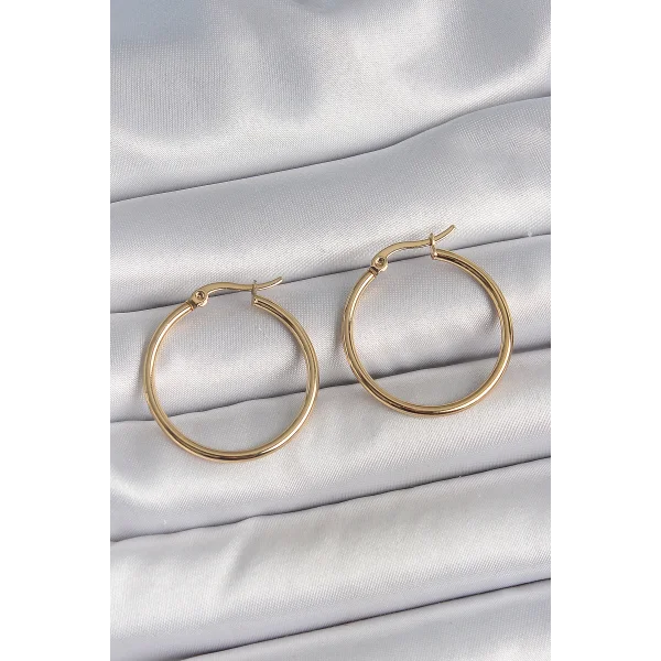 316 Çelik Gold Renk 27 mm Halka Model Kadın Küpe