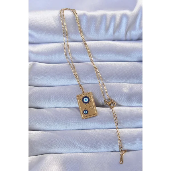 316L Altın Renk İşlemeli Nazarlı Vintage Kolye