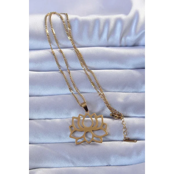 316L Altın Renk Lotus Kolye