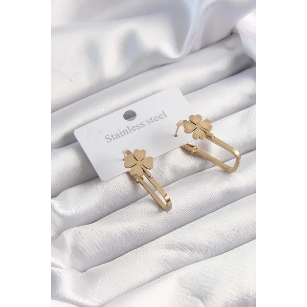 316L Çelik Altın Renk Geometrik Yonca Model Küpe