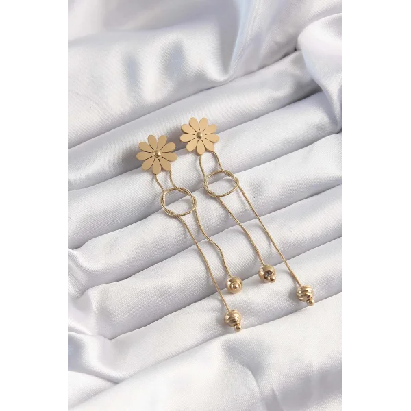 316L Çelik Altın Renk Sallantılı Düğüm Model Papatya Küpe