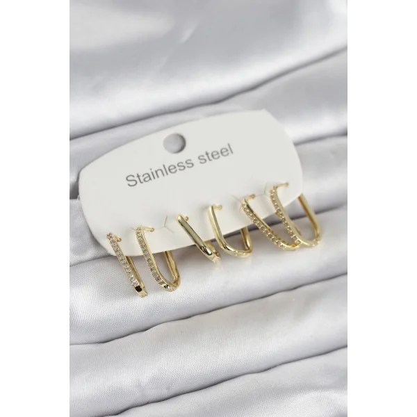 316L Çelik Gold Renk 6lı Set Geometrik Model Kadın Küpe