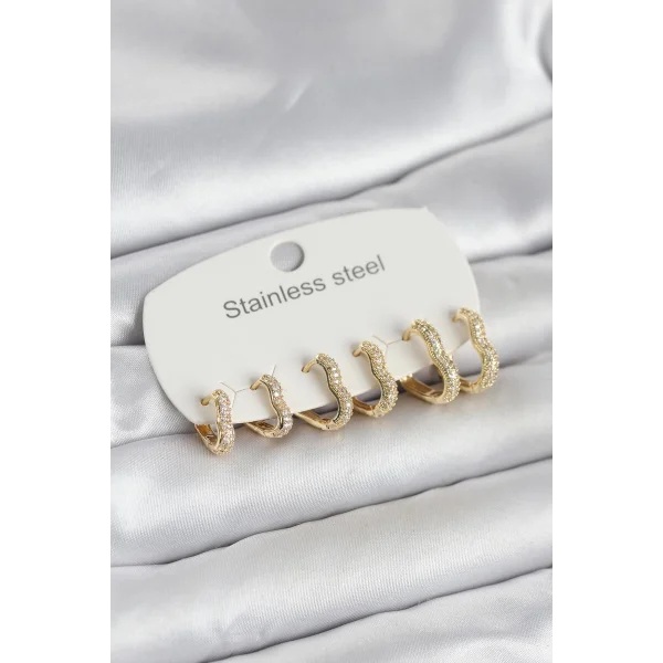 316L Çelik Gold Renk 6lı Set Kalp Form Kadın Küpe