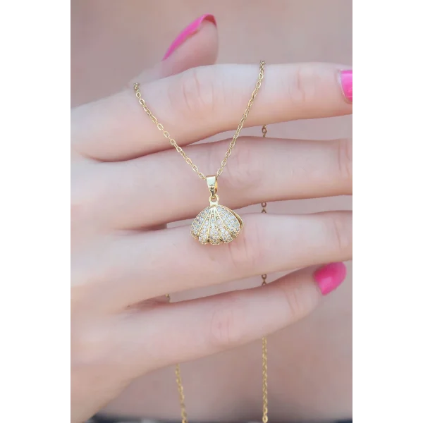 316L Çelik Gold Renk Açılır Midye Model Kadın Kolye