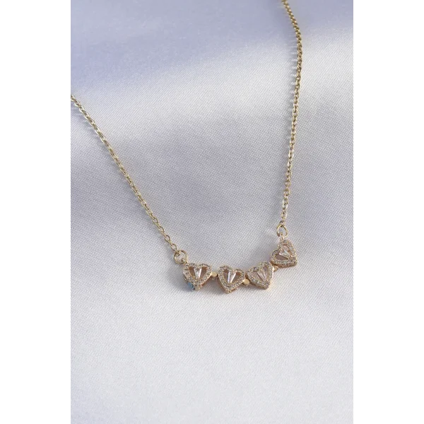 316L Çelik Gold Renk Açılır Zirkon Taşlı Yonca Model Kadın Kolye