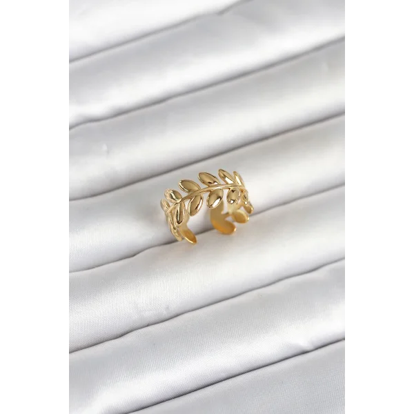 316L Çelik Gold Renk Başak Form Kadın Yüzük