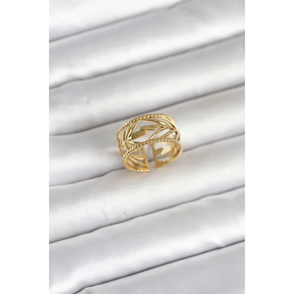 316L Çelik Gold Renk Başak Model Kadın Yüzük