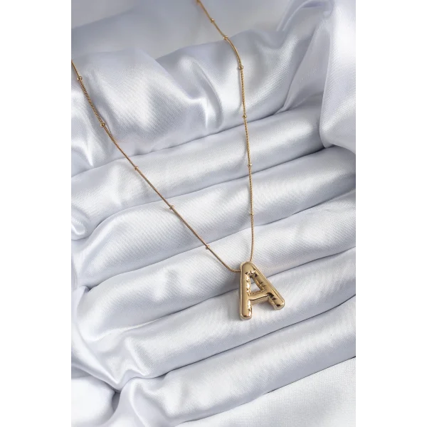 316L Çelik Gold Renk Bubble A Harf Model Kadın Kolye