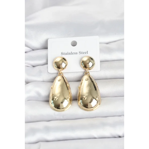 316L Çelik Gold Renk Damla Model Kadın Küpe