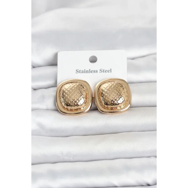 316L Çelik Gold Renk Düğme Model Kadın Küpe