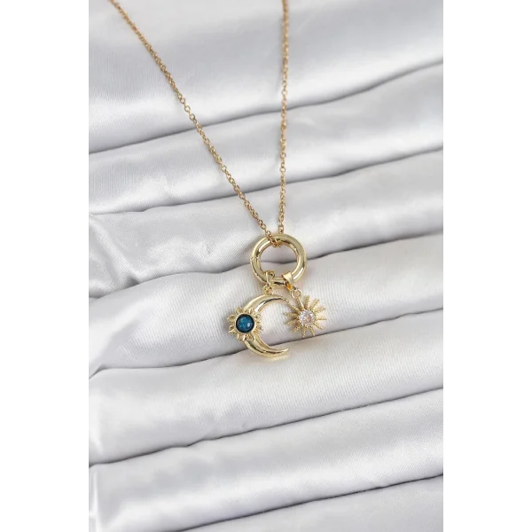 316L Çelik Gold Renk Gece Gündüz Tema Charmlı Kadın Kolye