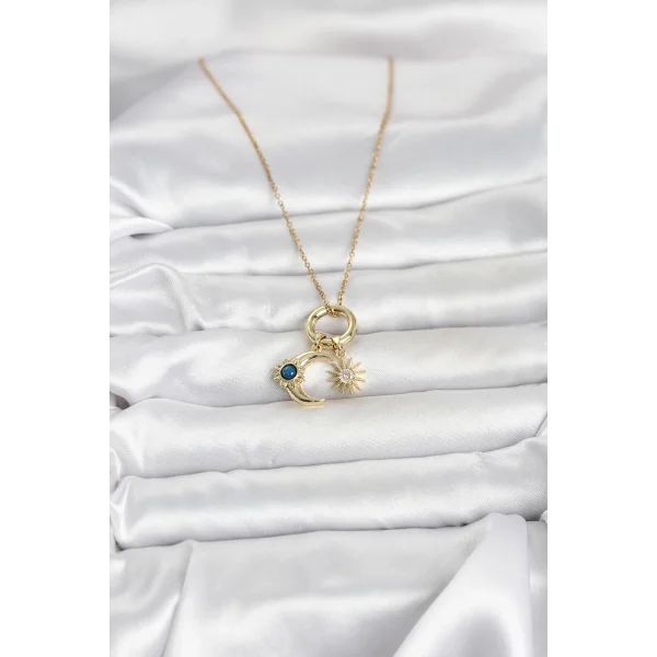 316L Çelik Gold Renk Gece Gündüz Tema Charmlı Kadın Kolye