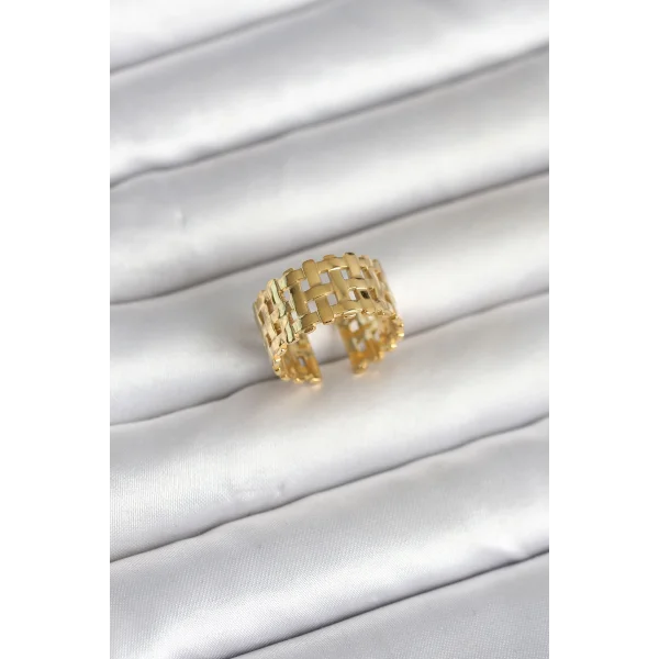 316L Çelik Gold Renk Hasır Model Kadın Yüzük