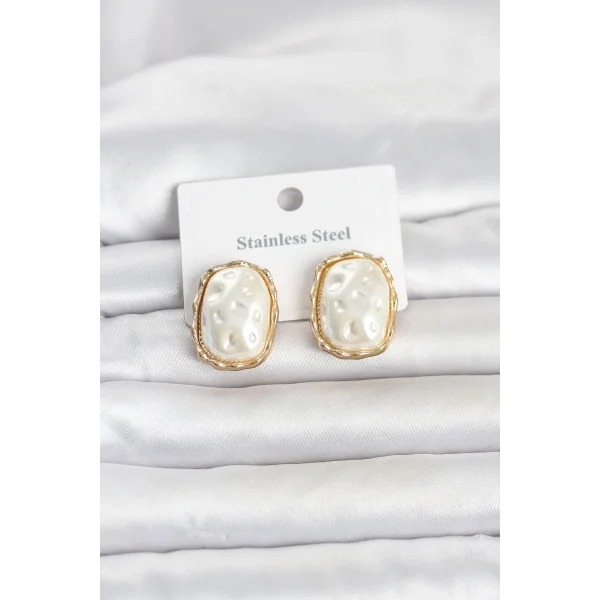 316L Çelik Gold Renk İnci Model Vintage Kadın Küpe