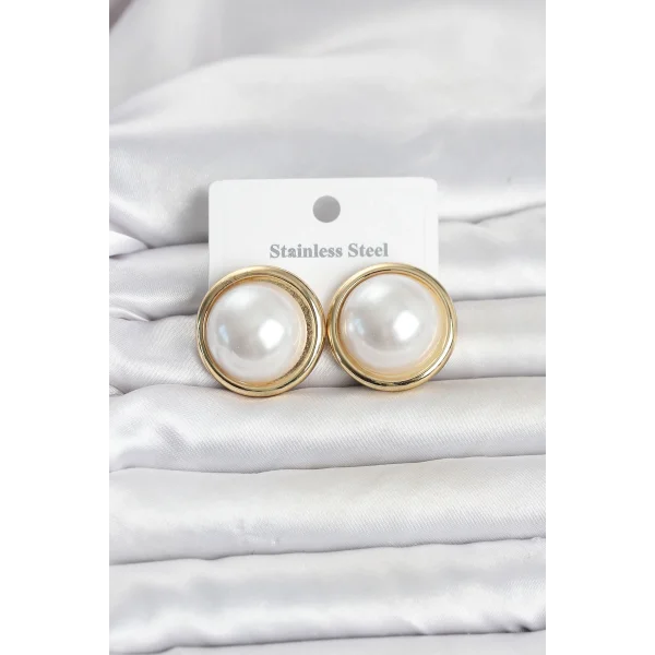 316L Çelik Gold Renk İnci Model Vintage Kadın Küpe