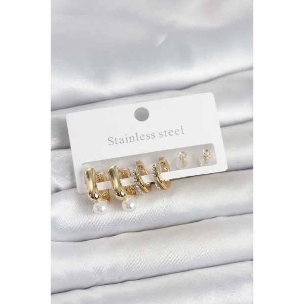 316L Çelik Gold Renk Kadın Küpe Seti