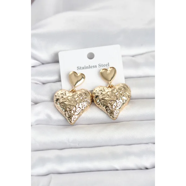 316L Çelik Gold Renk Kalp Model Kadın Küpe
