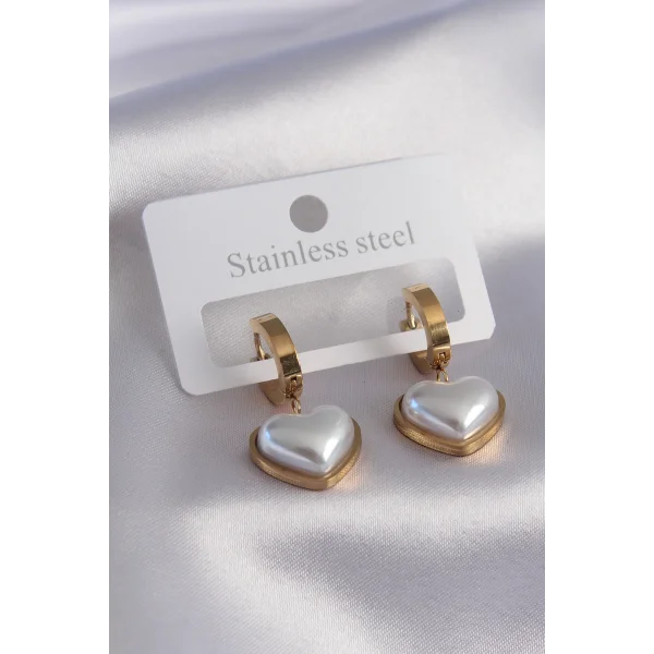 316L Çelik Gold Renk Kalp Model Kadın Küpe