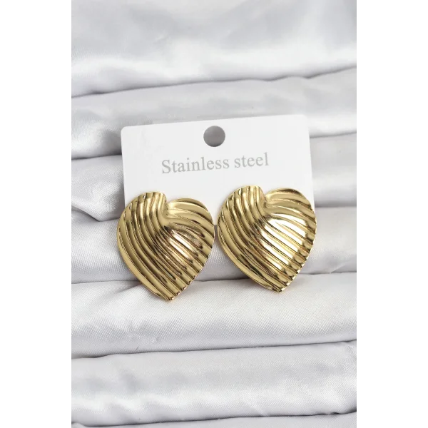 316L Çelik Gold Renk Kalp Model Kadın Küpe