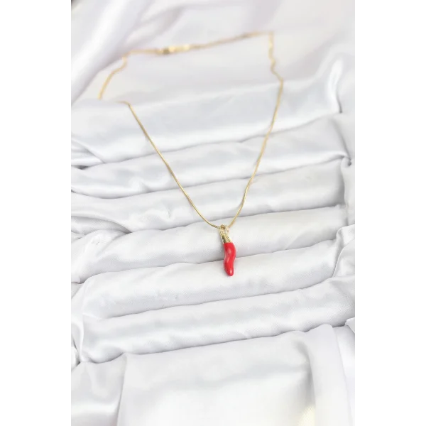 316L Çelik Gold Renk Kapya Kırmızı Biber Model Kadın Kolye