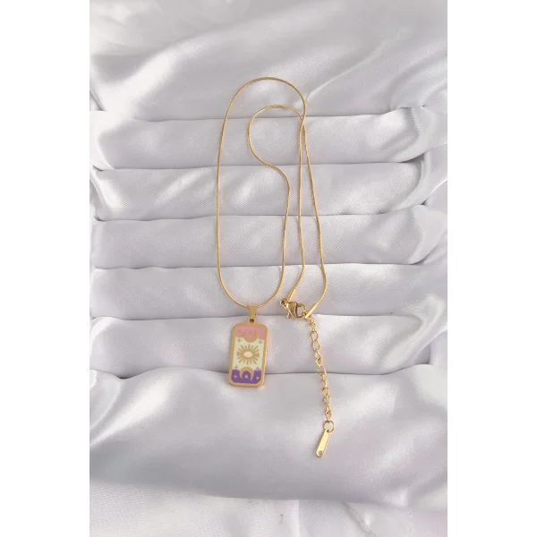 316L Çelik Gold Renk Karışık Mineli Ay Figür Tarot Kolye