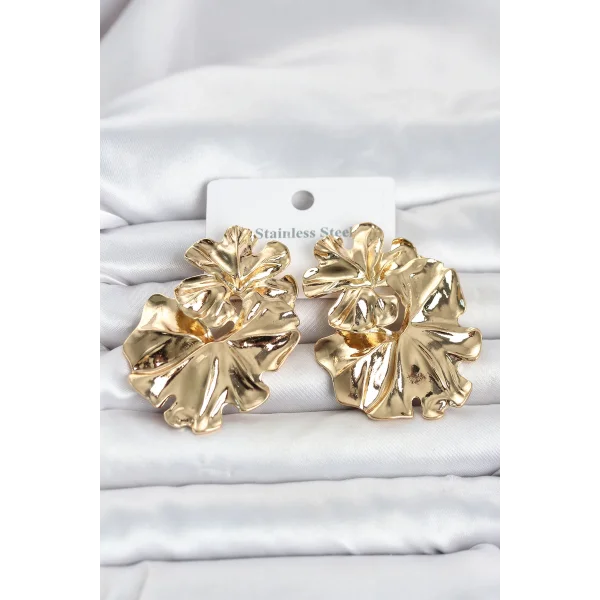 316L Çelik Gold Renk Lotus Model Kadın Küpe