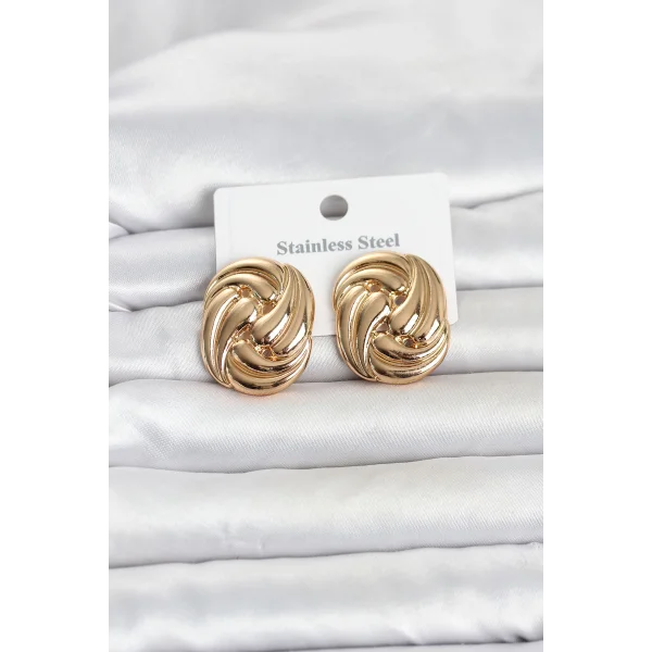 316L Çelik Gold Renk Motif Desen Model Kadın Küpe