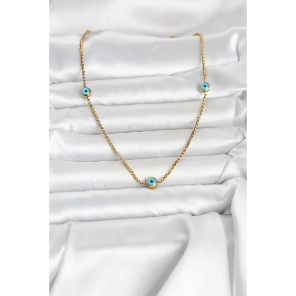 316L Çelik Gold Renk Nazarlı Model Kadın Kolye