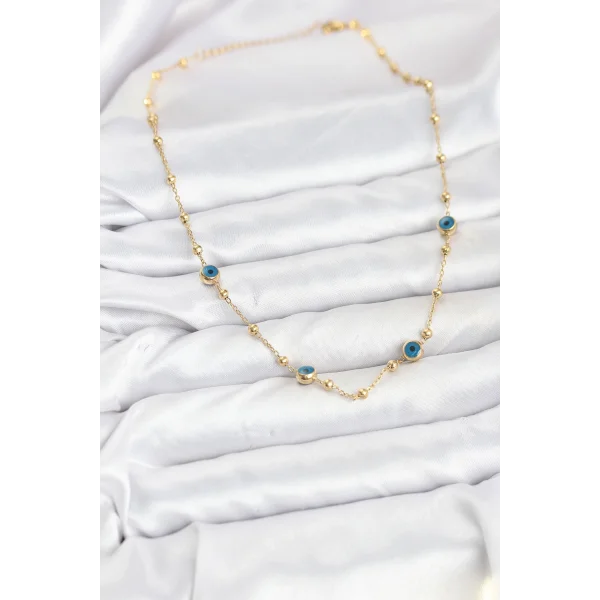 316L Çelik Gold Renk Nazarlı ve Topçuklu Model Kadın Kolye
