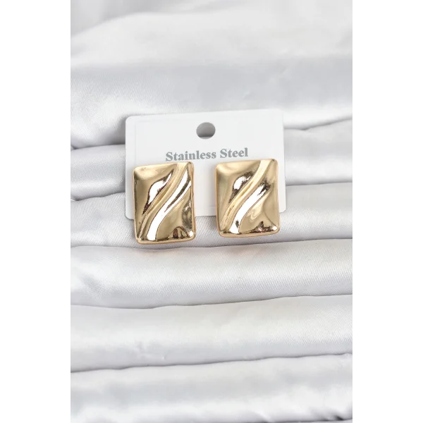 316L Çelik Gold Renk Plaka Model Kadın Küpe