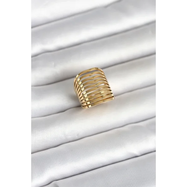 316L Çelik Gold Renk Plaka Model Kadın Yüzük