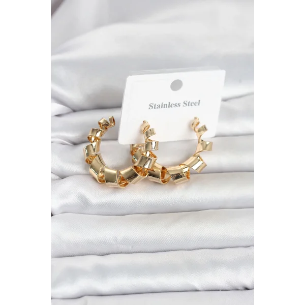 316L Çelik Gold Renk Spiral Halka Kadın Küpe