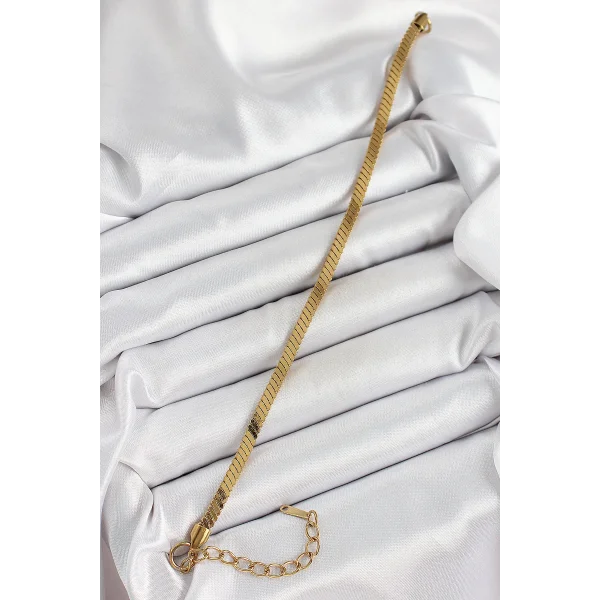 316L Çelik Gold Renk Yassı Zincir Model Kadın Bileklik