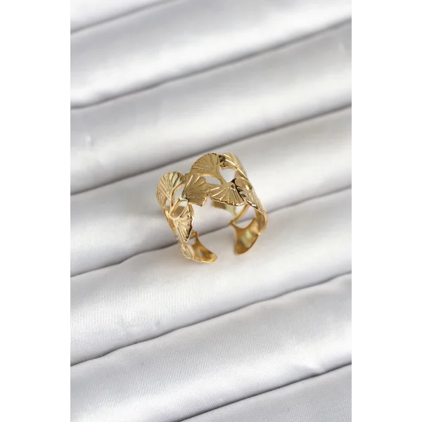 316L Çelik Gold Renk Yelpaze Model Kadın Yüzük