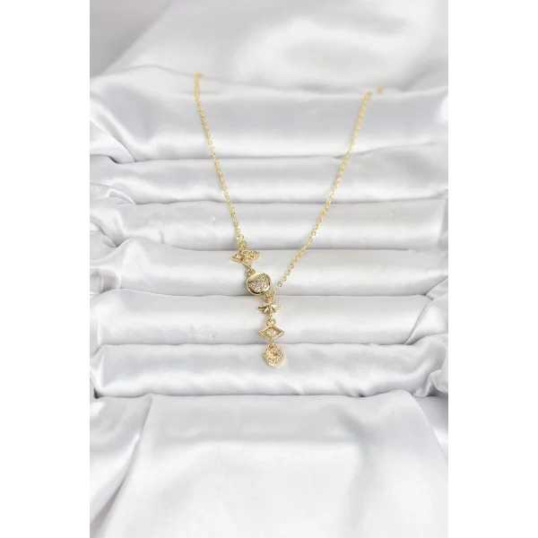 316L Çelik Gold Renk Zirkon Taşlı Y Kadın Kolye