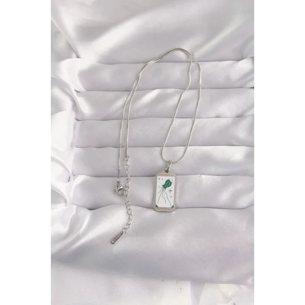 316L Çelik Gümüş Renk Beyaz Mineli Tarot Kolye