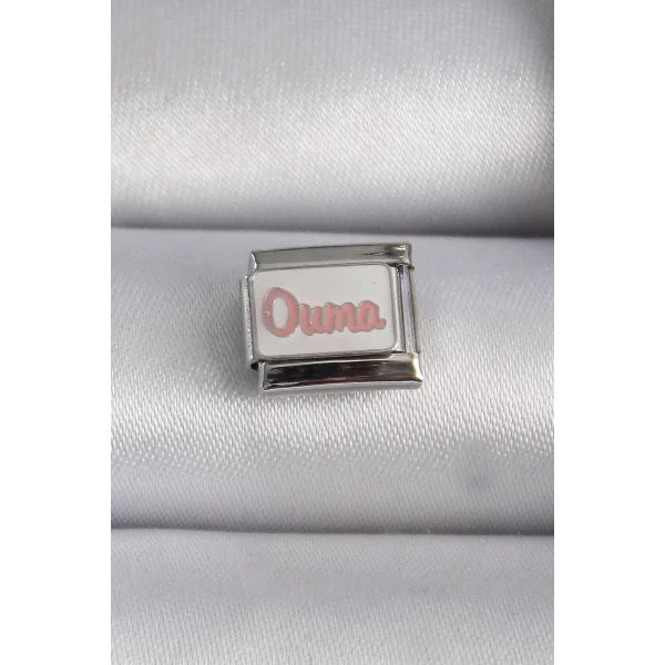 316L Çelik Gümüş Renk Beyaz Pembe Ouma İşlemeli Nomination Charm