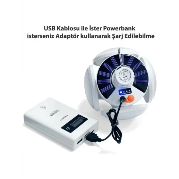 P-038 Solar Güneş Enerji Ve Usb Sarjli 5 Kanatlı