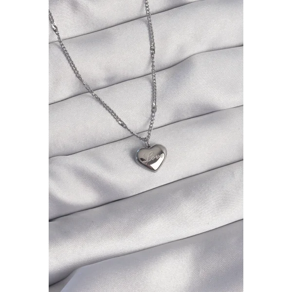 316L Çelik Gümüş Renk Kalp Model Love Kolye