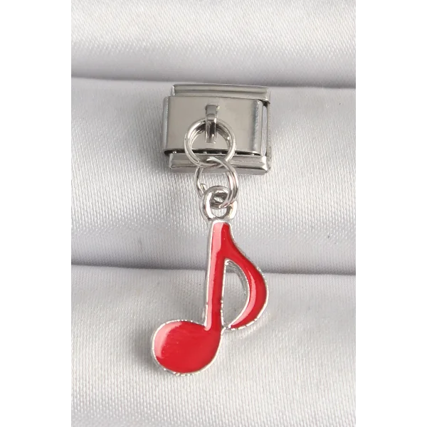 316L Çelik Gümüş Renk Kırmızı Müzik Nota Model Nomination Charm