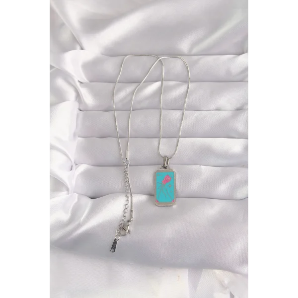 316L Çelik Gümüş Renk Mavi Mineli Tarot Kolye