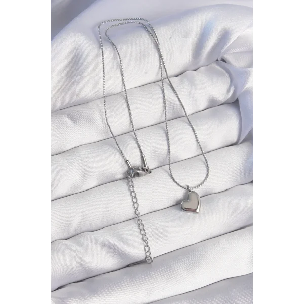 316L Çelik Gümüş Renk Minimal Kalp Tasarımlı Kolye