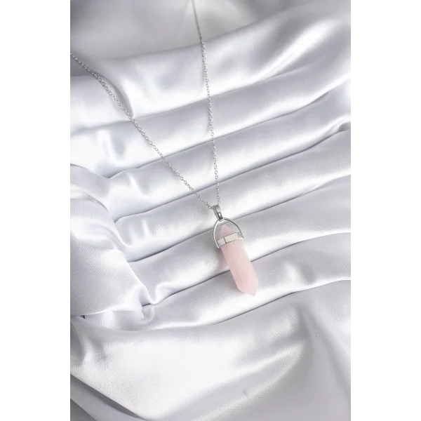 316L Çelik Gümüş Renk Pembe Taşlı Kadın Kolye